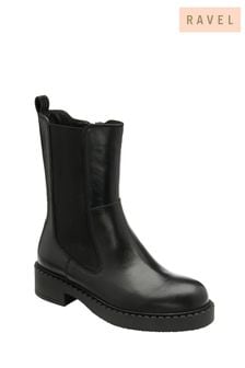 Ravel Black Leather High Cut Gusset Chelsea Boots (461587) | kr1,428