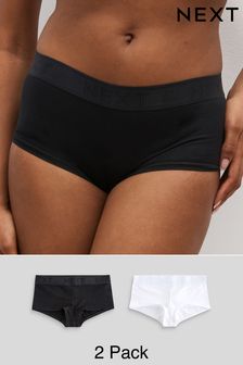 Schwarz/Weiß - Boy-Shorts Slips mit Logo im 2er-Pack (461730) | 21 €