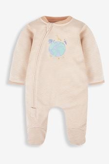JoJo Maman Bébé Natural Hello World Embroidered Cotton Zip Baby Sleepsuit (461811) | €35