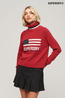 Roșu - Pulover tricotat cu guler rulat Superdry Americana (462191) | 434 LEI