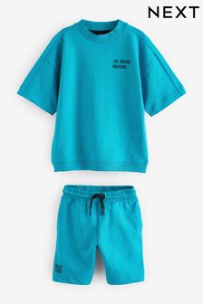 Turquoise Blue Midweight Short Sleeve Crew T-Shirt and Shorts Set (3-16yrs) (462326) | €24 - €36