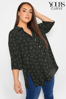 Yours Curve Heart Print Collared 3/4 Sleeved Shirt (462968) | 80 zł