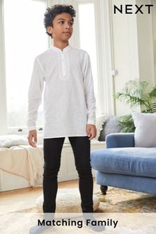 White Shirt Length Embroidered Boys Kurta (3-16yrs) (463032) | INR 1,654 - INR 2,205