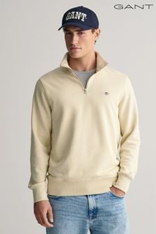 Naturfarben - Gant Sweatshirt mit kurzem Reißverschluss und Schildlogo (463467) | 154 €