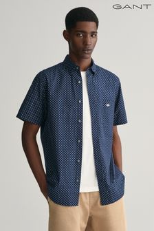 Синяя рубашка классического кроя с короткими рукавами и принтом Gant (463517) | €126