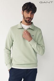 Green Smokey Olive Canvas - Gant Sweatshirt mit kurzem Reißverschluss und Schildlogo (464021) | 154 €
