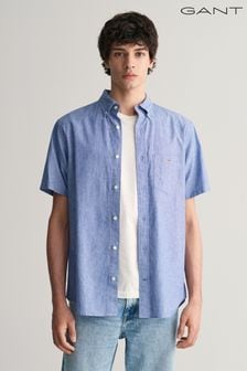 GANT Blue Regular Fit Cotton Linen Short Sleeve Shirt (464245) | kr1,233