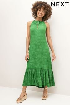 Zielony - Teksturowana sukienka midi z dżerseju na ramiączkach (464448) | 74 zł