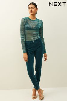Teal Blue Velvet Skinny Jeans (464472) | $65