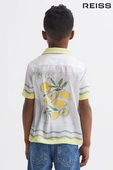 Reiss Ecru Sorento Senior Printed Cuban Collar Short Sleeve Shirt (464514) | OMR36