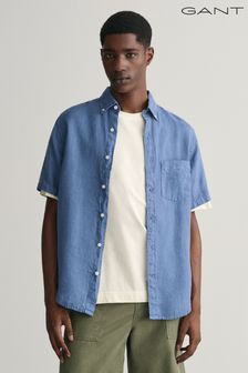 GANT Regular Fit Garment-Dyed Linen Short Sleeve Shirt (464515) | 594 QAR