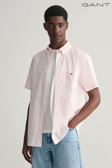 粉色 - Gant Regular Fit Gingham Poplin Short Sleeve Shirt (464528) | NT$4,200