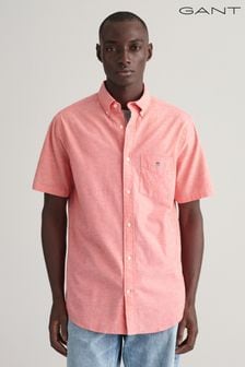 粉色 - Gant Regular Fit Cotton Linen Short Sleeve Shirt (464586) | NT$4,430