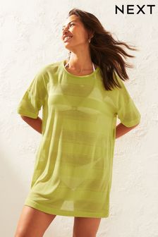 Limettengrün - T-Shirt-Strandkleid mit Häkeldesign (464626) | 14 €