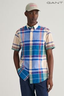 Niebieski - Gant Regular Fit Madras Short Sleeve Shirt (464821) | 600 zł