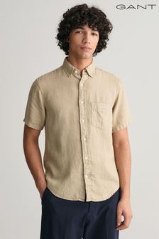 大地色 - Gant Regular Fit Garment-dyed Linen Short Sleeve Shirt (464919) | NT$5,600