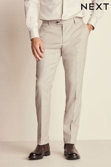 Neutral Slim Tailored Herringbone Suit Trousers (465094) | OMR19