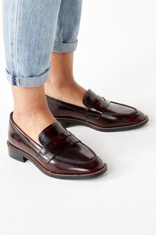 Berry Red Leather Almond Toe Loafers (465314) | BGN 110
