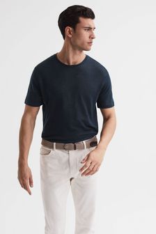 Темно-синий - Льняная футболка с круглым вырезом Reiss Venice (465454) | 38 110 тг