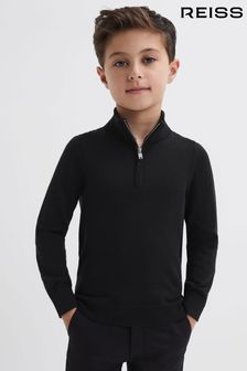 Reiss Black Blackhall Junior Slim Fit Merino Wool Zip Neck Jumper (465914) | €50