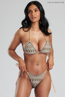 South Beach Black Crochet Triangle Top And Tie Side Briefs Set (466166) | LEI 167