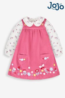 JoJo Maman Bébé Rose Girls' Floral Embroidered Cord Pinafore Dress & Peter Pan Top Set (466174) | $51