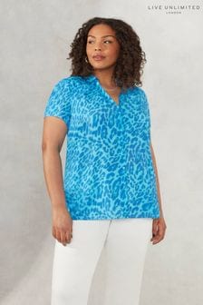 Live Unlimited Curve Blue Animal Print Short Sleeve Shirt (466217) | 172 zł