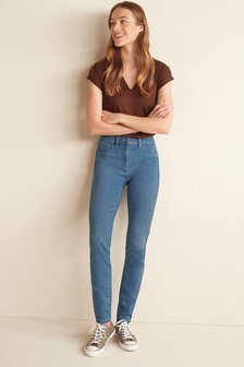 Legging remodelant en jean ultra-stretch doux au toucher avec braguette zippée