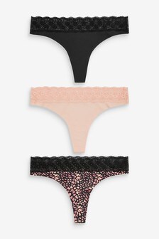 Lot de trois slips en microfibre à finitions dentelle