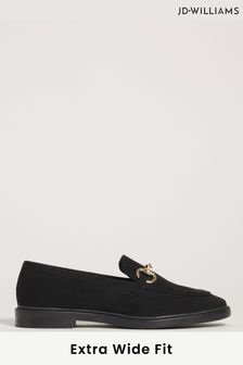 Czarne loafersy JD Williams o klasycznym kroju z ozdobnym wykończeniem na bardzo szeroką stopę (466631) | 190 zł