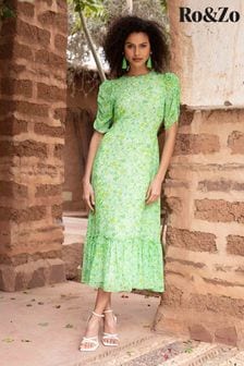 Ro&zo Green Floral Frill Neck Midi Dress (466634) | 387 zł