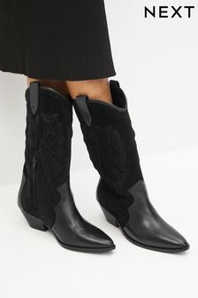 Črna - Usnjeni škornji z okrasnimi šivi Forever Comfort® (466660) | €89