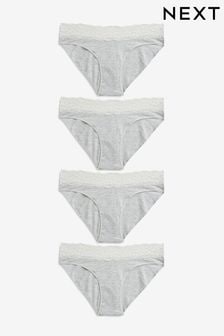 Grey Marl High Leg Lace Trim Cotton Blend Knickers 4 Pack (467703) | 20 €