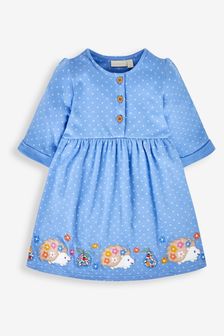 JoJo Maman Bébé Blue Hedgehog Girls' Appliqué Button Front Dress (467936) | $35