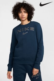 Nike Navy Phoenix Fleece Standard Varsity Logo Crew-Neck Sweatshirt (468195) | €77