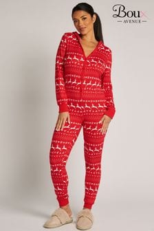 Boux Avenue Einteiler Pyjama mit Kapuze und weihnachtlichem Norwegermuster, Rosa (468252) | 31 €