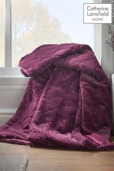 Catherine Lansfield Purple Teddy Cosy and Soft Diamond Fleece Throw (468644) | AED139