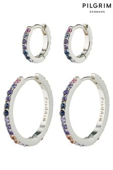 PILGRIM Silver REIGN Recycled Hoops 2-In-One Set With Crystals (468714) | $85