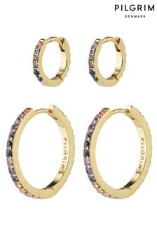 PILGRIM Gold REIGN Recycled Hoops 2-In-One Set With Crystals (468952) | €48