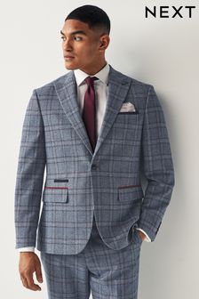 Blue Slim Fit Trimmed Check Suit Jacket (469276) | LEI 658