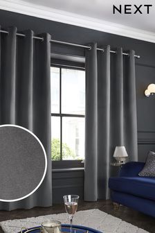 Charcoal Grey Matte Velvet Eyelet Lined Curtains (469479) | kr335 - kr1,228