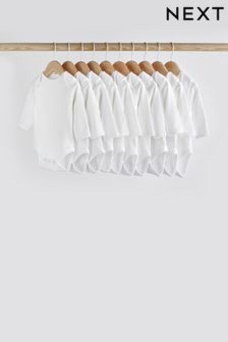 White White 10 Pack Essential Baby Long Sleeve Bodysuits (470415) | €26 - €31