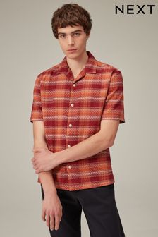 Red Check Short Sleeve Textured Shirt (470585) | SGD 53