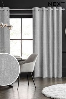 Light Grey Heavyweight Chenille Eyelet Lined Curtains (471203) | OMR27 - OMR80