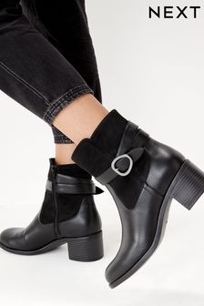 Black PU Regular/Wide Fit Forever Comfort Block Heel Buckle Boots (471265) | $65