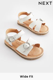 White Wide Fit (G) Leather Buckle Sandals (471456) | $34 - $37