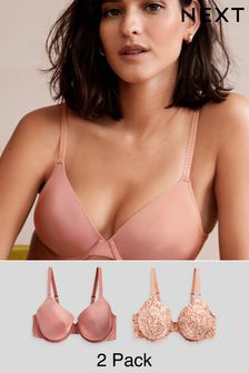 Neutral Print/Rose Pink Light Pad Full Cup Smoothing T-Shirt Bras 2 Pack (472244) | ₪ 80