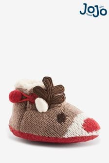 JoJo Maman Bébé Fawn Knitted Reindeer Slipper Boots (472422) | €29