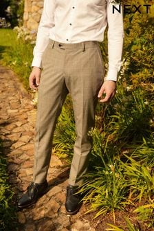 Taupe Brown Slim Fit Trimmed Check Suit Trousers (472976) | €57