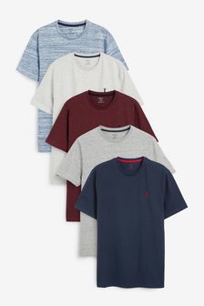 Burgundy Red/Light Blue/Ecru/Navy/Grey Marl 5 Pack Regular Fit Stag T-Shirts (473250) | €60